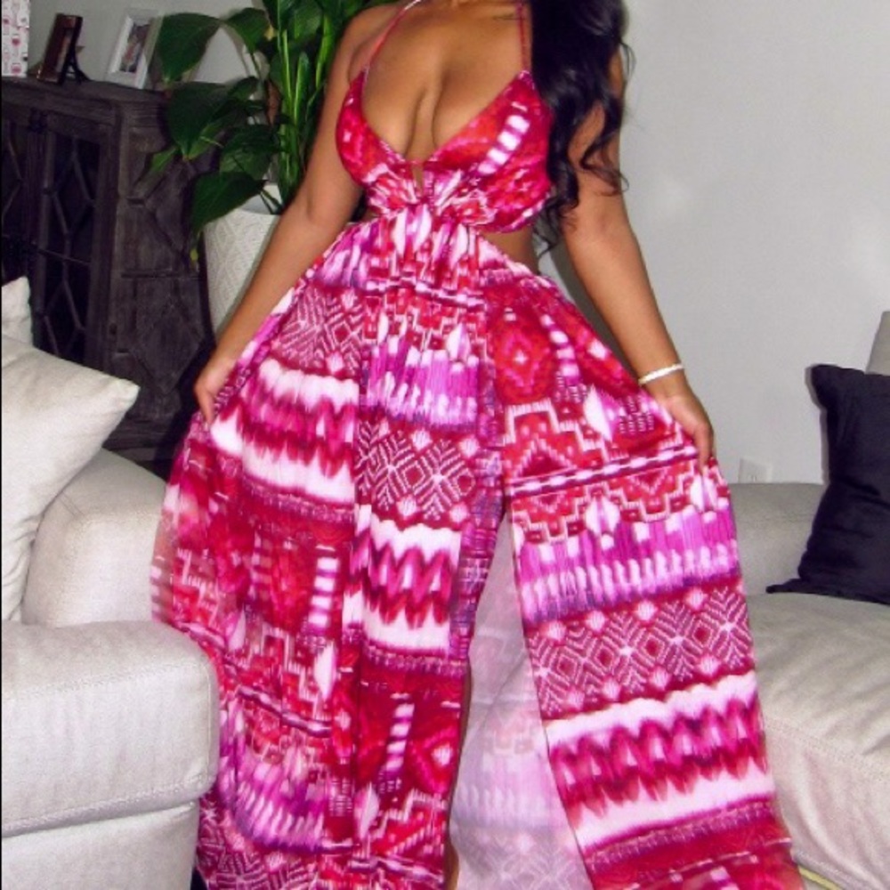 Pink maxi slit dress